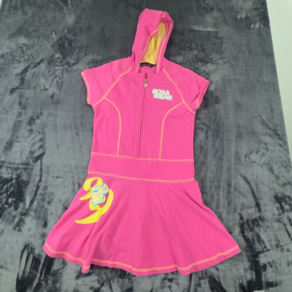 Rocawear Hooded Dress Girls Large 12/14 Pink Short Sleeve Zip Front‎ Y2K Sporty